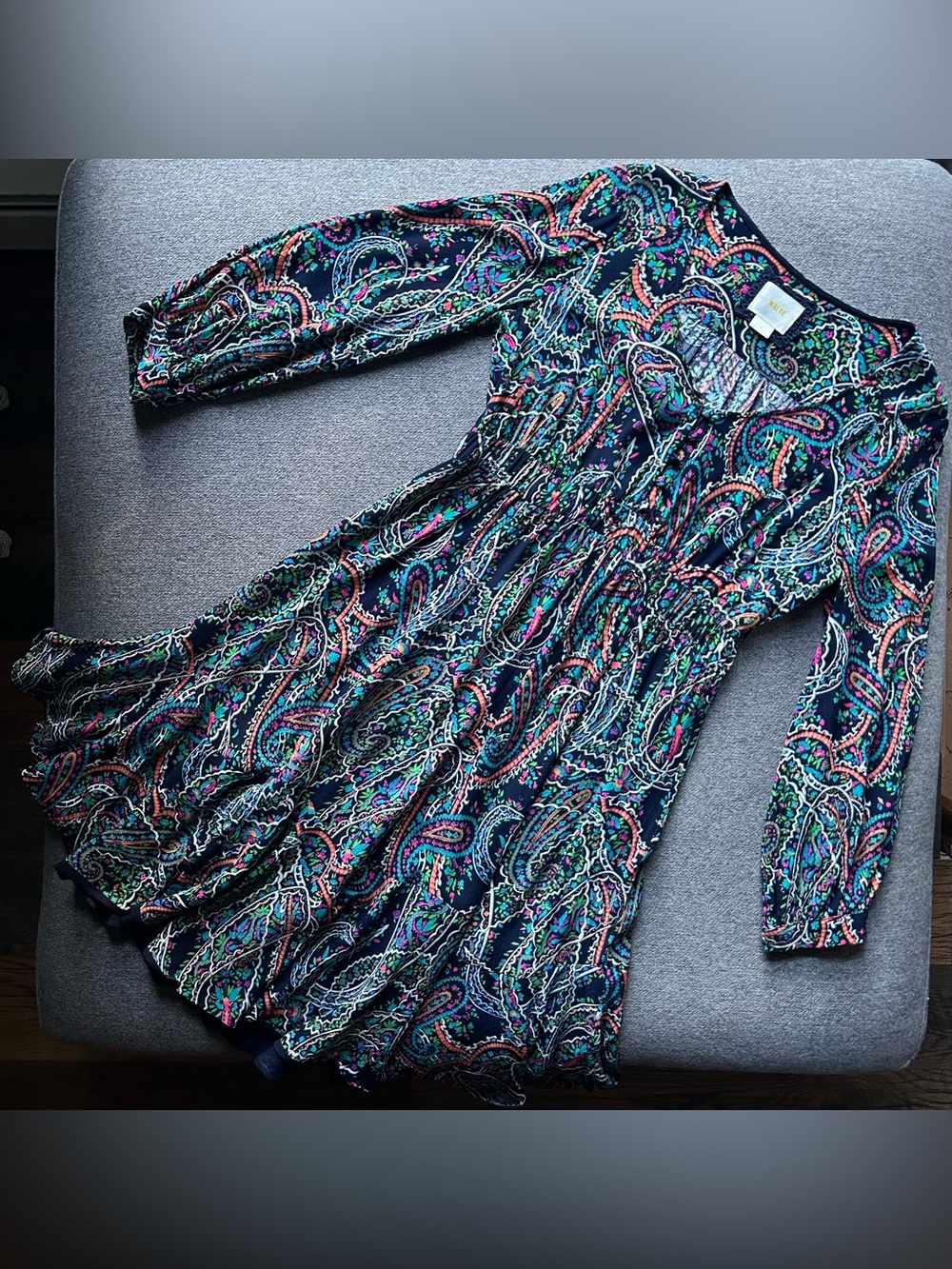 Anthropologie Maeve Maplewood Paisley Long Sleeve V Neck Midi Dress Small